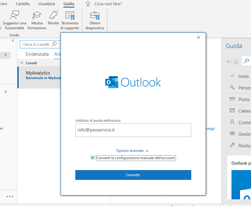 Configurazione Outlook con account Panservice