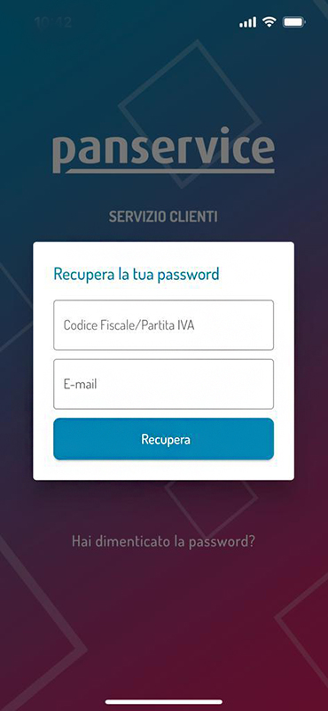 Schermata di recupero password